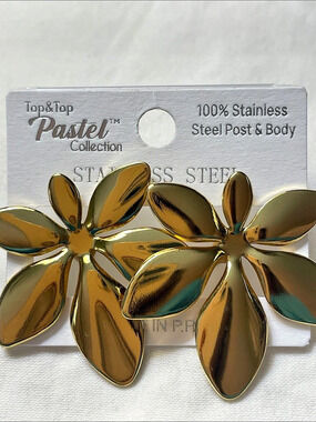 Top&Top Pastel Collection Stainless Steel Flower Earrings Gold Flower Earrings 1